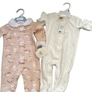 Kyle & Deena White Ruffle Coveralls 3-6 Months + Pink Reindeer Romper 0-3M NWT‎